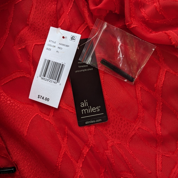 Valentine's Day Ali Miles Petite LG Red blouse Stick Buttons Sheer Shiny NWT - Picture 8 of 10